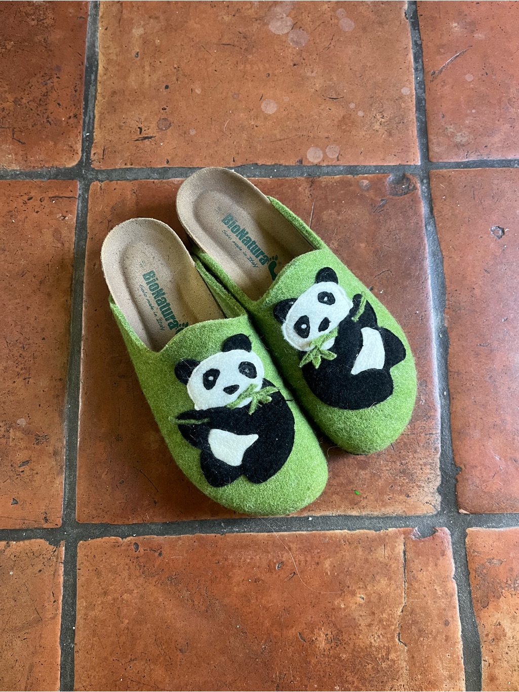 Green Panda Felt Slip-On Clogs